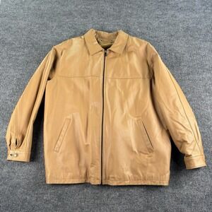 Max USA Leather Jacket Men 5XL Tan Brown Car Coat Removable Liner Western Zip